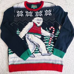 Ugly Christmas Sweater Womens Multicolor Abominable Snowman Pullover Size Large